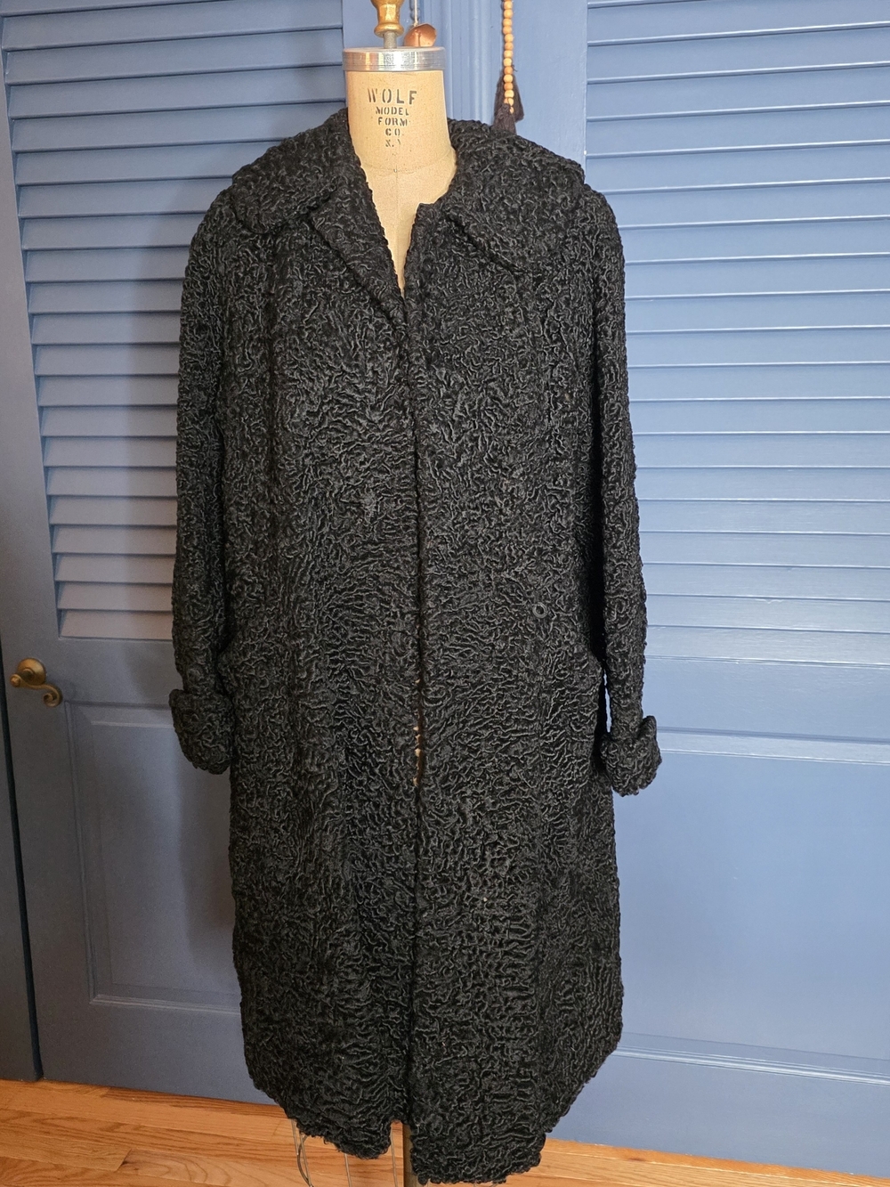 Vintage 1950s Black Persian Lamb Fur Coat Opera Swing Jacket Harris Fur Shop L/X